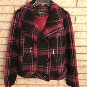 Pink and black plaid short jacket